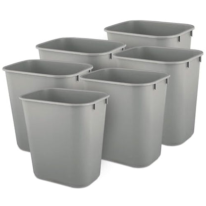 Rubbermaid 6 Pack 2955GRA Deskside Plastic Wastebasket, Rectangular, 3 1/2 gal, Gray