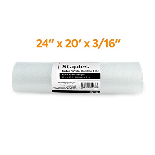 Staples Extra-Wide Bubble Cushioning Roll, 3/16 Inch, 24x20 Ft