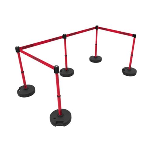 Banner Stakes PL4564 Plus X5 Retractable Belt Barrier Set - color: Red: Danger (Double-Sided), size: 60'