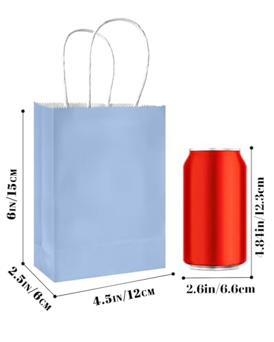 qiqee 24PCS Mini Gift Bag with Handles Bulk 4.5"x2.5"x6" Gift Bags Light Blue Bags Multiple Uses - color: Light Blue