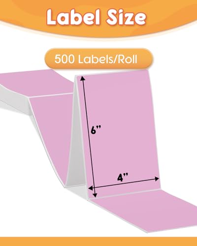 4x6 Thermal Direct Shipping Label, 4''x 6'' Fan-Fold Labels, 500 Pcs - color: Pink
