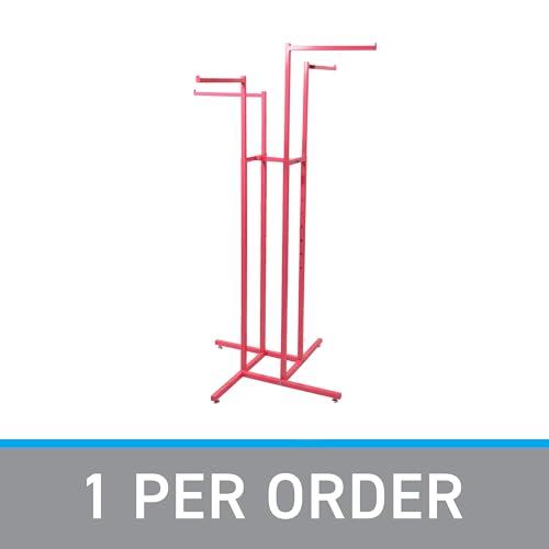 SSWBasics Hot Pink 4-Way Clothing Display Rack With Straight Arms- Durable Retail Clothing Rack for Boutique, Retail, and Thrift Stores - Sleek and Stylish Garment Display Stand