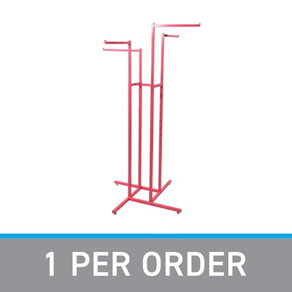 SSWBasics Hot Pink 4-Way Clothing Display Rack With Straight Arms- Durable Retail Clothing Rack for Boutique, Retail, and Thrift Stores - Sleek and Stylish Garment Display Stand
