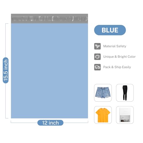Metronic Poly Mailers 12x15.5 100 Pack Self-Seal Shipping Bags, Light Blue - color: Light Blue, size: 12x15.5 100PC