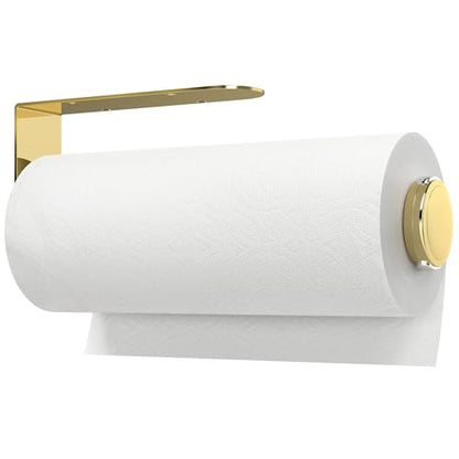 theaoo Paper Towel Holder Under Cabinet, One-Hand Tear, Wall Mount, Black - color: Gold