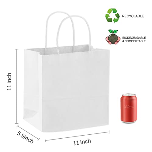 COGLARING 100Pcs White Gift Bags with Handles - 11x5.9x11 Inch Kraft Paper Bags Bulk for Weddings, Parties, Retail & Gift Wrapping - White Paper Bag - color: White, size: 1 Count (Pack of 100)