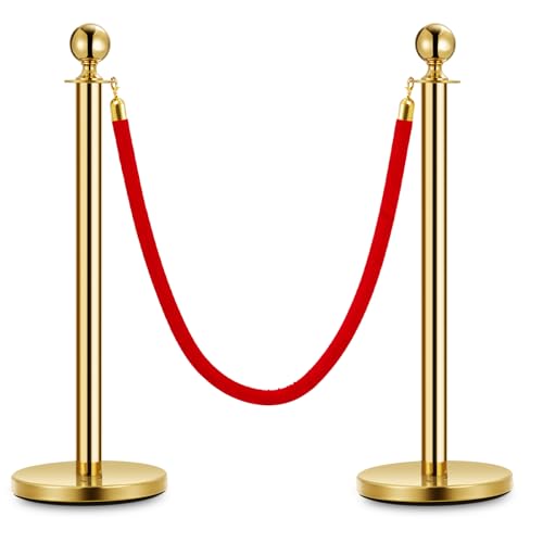 Red Carpet Ropes and Poles 2 Gold Stanchion Posts + 1 x Red Velvet Ropes - size: 2 Post I 1 Rope