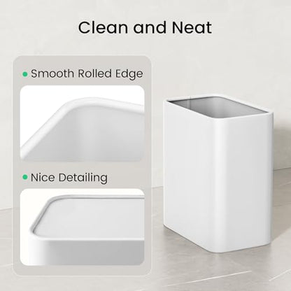 Cesun Small Bathroom Trash Can, 2.1 Gallons, Under Sink Wastebasket, White - color: White