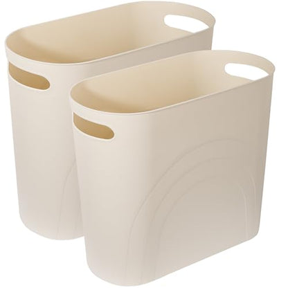 Small Bathroom Trash Can, 3.5 Gallon Slim Garbage Can, 2 Pack Cream - color: Cream, size: 2 pack