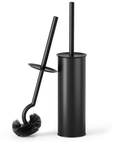 Cesun 304 Stainless Steel Toilet Brush and Holder Set, 2 Brush Heads, Black - color: Black