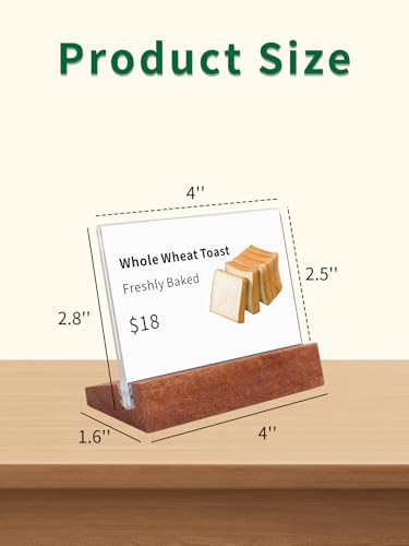 6 Pack Small Acrylic Sign Holder with Wood Base 3.94x2.76 Inch, L-Shape - size: 3.94*2.76