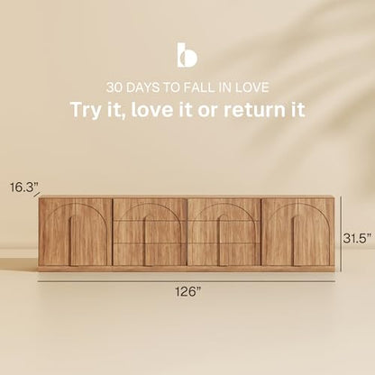 BELLEZE Bijou 4-Piece Modular Sideboard Buffet Cabinet - Camel - color: Bijou Camel Bbcc
