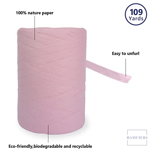 Raffia Ribbon for Gift Wrapping and Packing - 1/4'' Wide, 109 Yards, Pink - color: Pink, size: 109 Yards