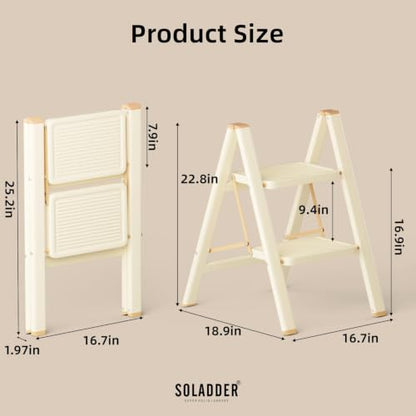 SOLADDER 2 Step Ladder, Folding Step Stool, Cream Chocolate - color: Cream Chocolate, size: 2 Step