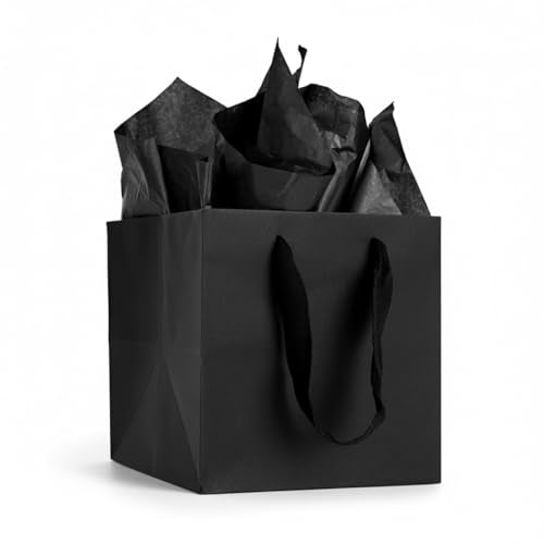Aosric 12 Pack 8"x8"x8" Black Square Gift Bags with Tissue Paper - color: Black