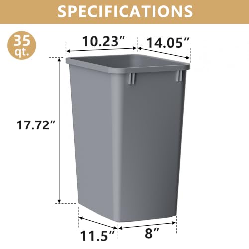 ROOMTEC 35QT Kitchen Trash Can,Lightweight and Sturdy Slim Trash Can,1 Pack - color: Grey, style: 1PCS