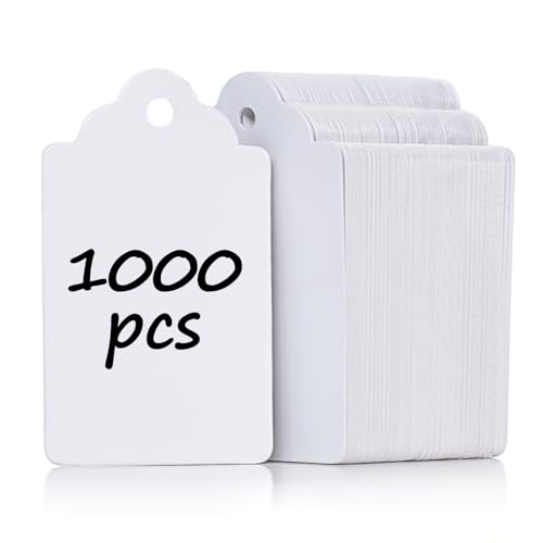 Uniclife 1000 Pcs Unstrung Price Tags for Clothes Writable White Clothing Tag Without String Small Blank Paper Tags for Labeling Pricing Tag for Jewelry Retail Merchandise Marking Label, 1 4/5" x 1" - color: Wavy - Top