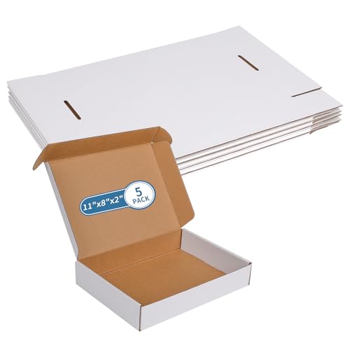 Fishat 11" x 8" x 2" White Corrugated Cardboard Shipping Boxes Set of 5 - size: 11" x 8" x 2"
