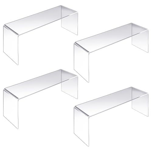 4 Pack Large Acrylic Risers – Clear Display Shelf Organizer for Kitchen, Countertop, Spices, Perfume, Cupcakes (12.4” x 4” x 4.6”) – Non-Slip & Durable