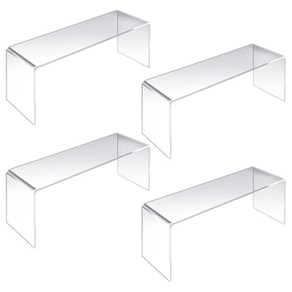 4 Pack Large Acrylic Risers – Clear Display Shelf Organizer for Kitchen, Countertop, Spices, Perfume, Cupcakes (12.4” x 4” x 4.6”) – Non-Slip & Durable
