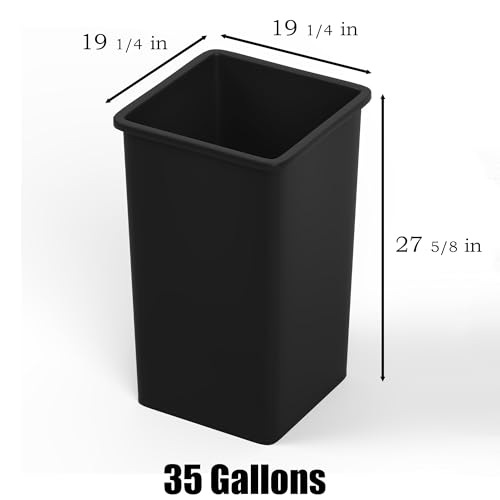 35 Gallon Black Square Commercial Trash Garbage Can | Outdoor Office Restaurant School Kitchen - color: Black, size: 35 Gallon, style: Trash Can