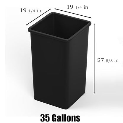35 Gallon Black Square Commercial Trash Garbage Can | Outdoor Office Restaurant School Kitchen - color: Black, size: 35 Gallon, style: Trash Can