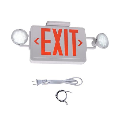 Emergency Exit Sign with Lights Battery backup, 200lm 3Hours Plug in Red Exit Signs with Emergency Lights for Business, Battery Operated,UL 924 AC85-277V - color: White Housing +Red EXIT, size: Round Heads