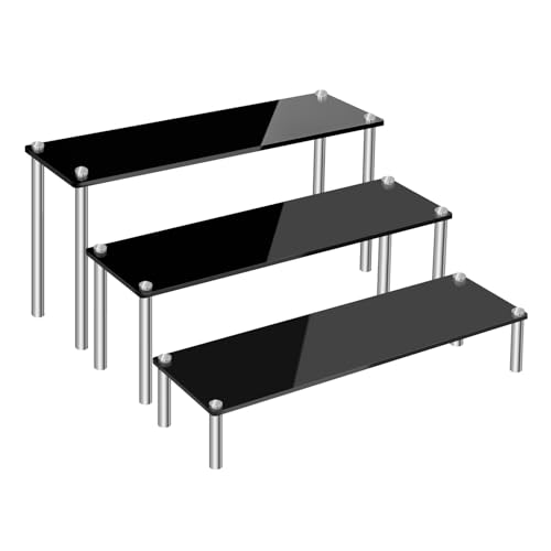 3-Tier Acrylic Display Riser Stand - Clear Organizer for Perfume, Cupcakes, Figures, Desserts, and Party Decoration - color: 11.8"×3.6",3-Layer,Black