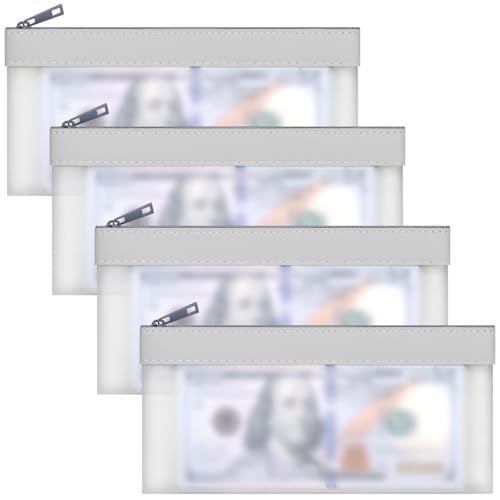 4 Pack Clear Money Envelopes for Cash Money Bag Pouch 7.6x3.7 inch - color: Silver