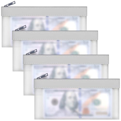 4 Pack Clear Money Envelopes for Cash Money Bag Pouch 7.6x3.7 inch - color: Silver