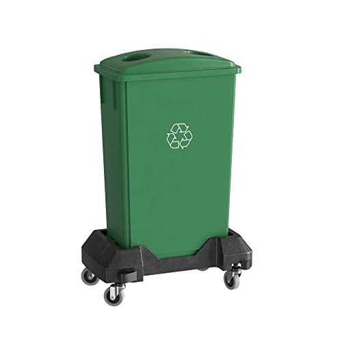 23 Gallon Green Recycle Slim Jim Trash Can with Bottle Slot Lid and Dolly - color: Green Recycle, size: With Wheels, style: Bottle Slot Lid