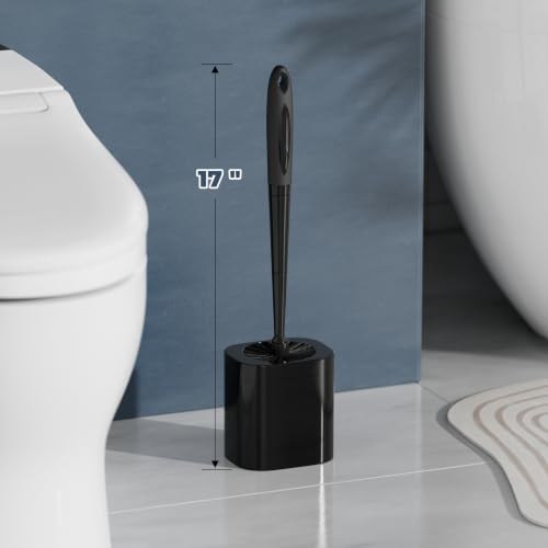 Toilet Brush and Holder Set, Space Saving, Black, 1 Pack - color: Black