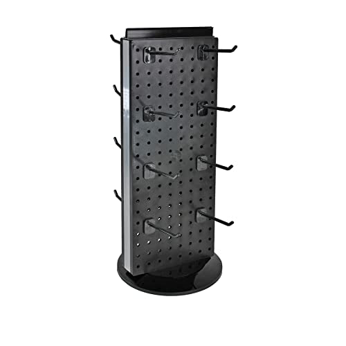 Azar Displays 700508-BLK-4B16 8-Inch W by 20-Inch H Revolving Black Pegboard Counter Display with 16-Pack of 4 inch Locking Hooks, Black - color: Black, style: Pegboard + Hooks