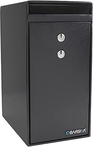Barska Key Lock Depository Drop Safe – Steel Lock Box with Drop Slot, Anti-Fishing Baffle, for Cash, Receipts, Keys & Valuables – Ideal for Business & Office Use - style: Dual Key Standard