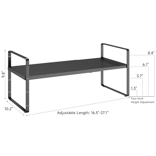 16.5~27.1" Expandable Shelf，1Pack 10.2" Wide Adjustable Height Cabinet Shelves，Black - color: Black, size: 1Pcs // 10.2''W