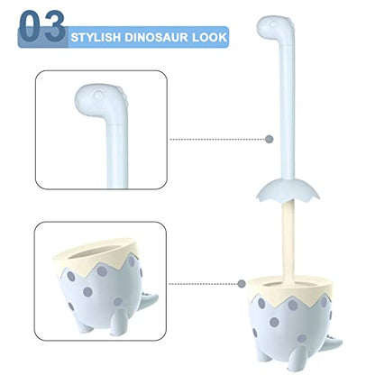 Toilet Brush Dinosaur Shape,Cute Shape Look, TPR Bristles Round Brush, Compact Size Toilet Brushes Floor Standing, 1-Pack - color: Blue