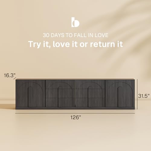 BELLEZE Bijou 4-Piece Modular Sideboard Buffet Cabinet - Ebony - color: Bijou Ebony Bbcc