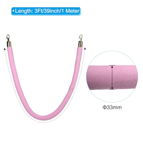 PATIKIL 3.9 Feet Pink Velvet Stanchion Rope, Crowd Control Barrier Rope with Snap Hooks for Posts Stand Queue Divider of Hotel Theater, Golden - color: Pink, size: 3 Feet