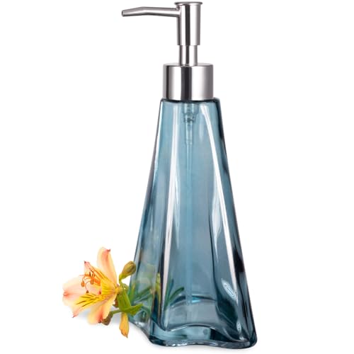 EMPO Vintage Elegant Glass Soap Dispenser, Liquid Soap/Sanitizer/Shampoo Bottle with Golden ABS Pump, Rustic Farmhouse Decor Hand Soap Dispenser Bathroom Accessories (Ripple Yale-Blue) - color: Ripple Yale-blue, size: Standard