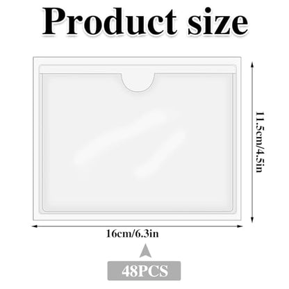48 Pack Adhesive Index Card Holders, Clear 4 x 6 Label Pockets - size: 48 Pack 4 x 6 Inches