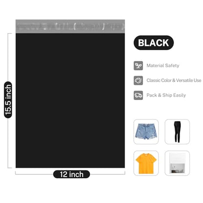 Metronic Poly Mailers 12x15.5 100pack Plastic Shipping Bags Envelopes Black - color: Black, size: 12x15.5 100PC