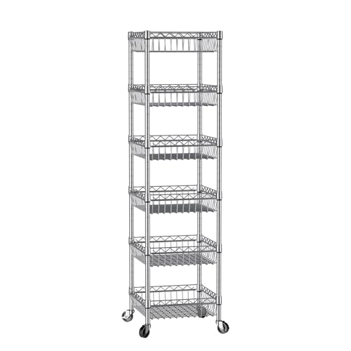 SINGAYE 6 Tier Shelf Wire Shelving Adjustable Storage Shelves Basket Rack - color: Silver, size: 6-Tier[13.5"Dx13.5"Wx63"H]