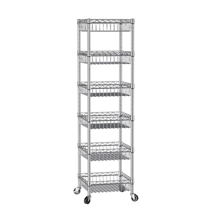 SINGAYE 6 Tier Shelf Wire Shelving Adjustable Storage Shelves Basket Rack - color: Silver, size: 6-Tier[13.5"Dx13.5"Wx63"H]