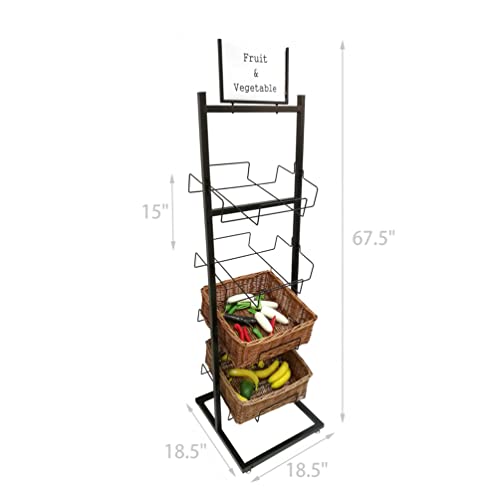 FixtureDisplays® 4 Tier Basket Stand Wicker Basket Bakery Rack Produce Stand Food Rack Fruit, Wicker - Black 120005-NPF
