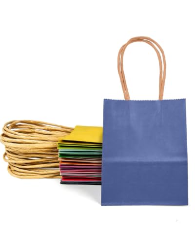qiqee 100Pcs Mini Size Paper Gift Bags with Handles - 4.5"×2.5"×6" Kraft Small Party Bags - 16 Solid Colors - size: 100 Count (Mini Size)