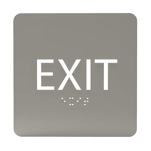 6" X6" Exit Sign - ADA Compliant Tactile Graphics Grade 2 Braille Text Acrylic Wall Signs - Emergency Rescue Safety Door Sign for Schools, Offices, Businesses, and Restaurants - color: Clean Grey