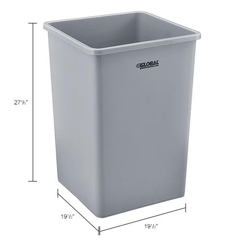 Global Industrial Square Plastic Garbage Can, 35 Gallon Capacity, Gray - color: Gray