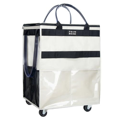 Reusable Grocery Bag with Wheels, Large Beige Rolling Tote - color: Beige, size: Large
