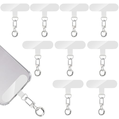 Phone Tether Tab, 10 Pieces Universal Phone Lanyard Patch Without Adhesive with 20 Pieces Swivel Lanyard Snap Hook,Phone Strap Replacement Part for All Full Phone Cases(Transparent) - color: Transparent+Spring Ring