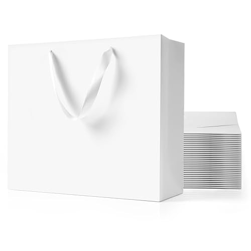 MOXARYSU White Gift Bags With Handles: 12.5x4.5x11 Inch 30pcs Large Paper Gags Bulk For Birthday Wedding Party Shopping - color: L-30-White